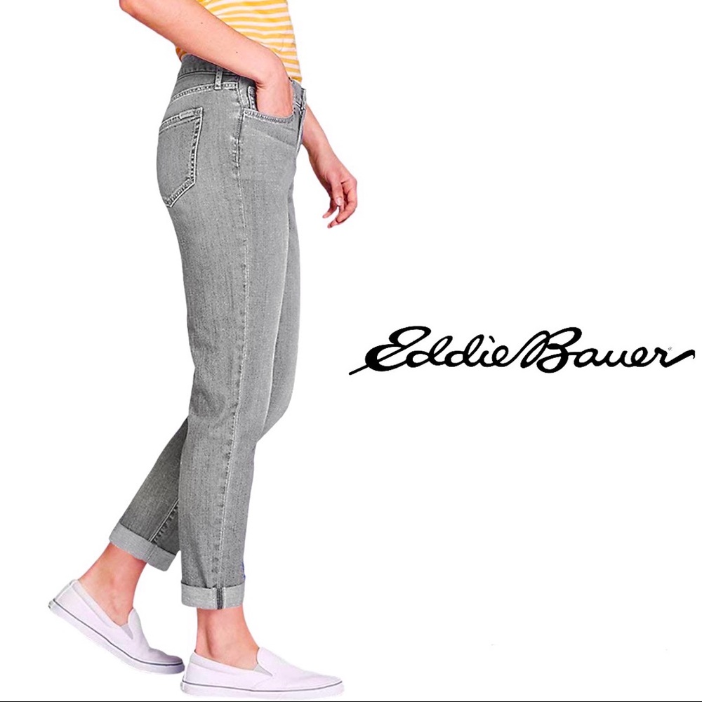 EDDIE BAUER Grey Cuffed Cropped Jeans - Picture 1 of 14